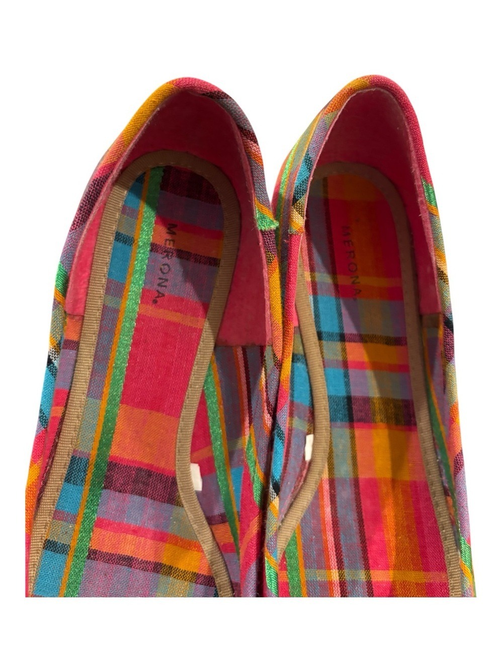 VTG MERONA BRIGHT MADRES PLAID CANVAS ESPADRILLES FLATS COTTAGECORE SZ 11 - Picture 3 of 7